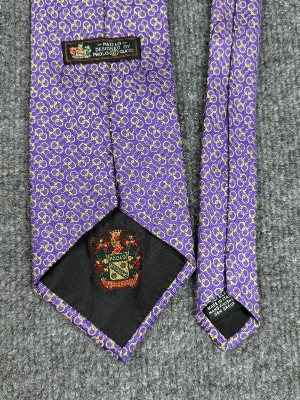 VINTAGE Paolo Designed by Paolo Gucci Purple Gold Geometric Silk Neck tie Italy